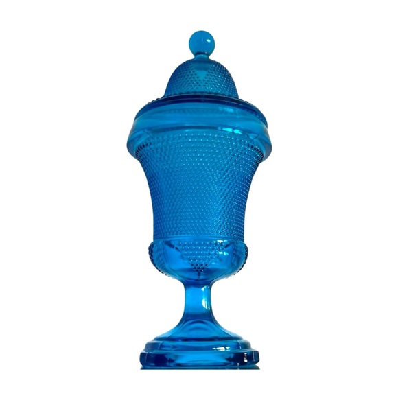 Vintage L.E. smith turquoise blue footed apothecary jar with lid - Picture 7 of 9